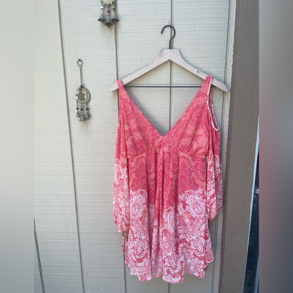 Free People Pink Paisley Babydoll Mini Dress